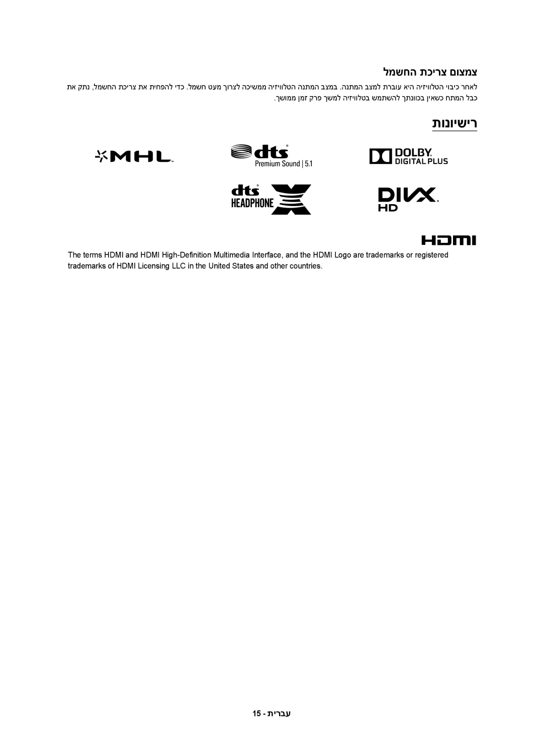 Samsung UA32J5500AWXSQ, UA43J5500AWXSQ, UA40J5500AWXSQ, UA55J5500AWXSQ, UA50J5500AWXSQ manual תונוישיר, למשחה תכירצ םוצמצ 