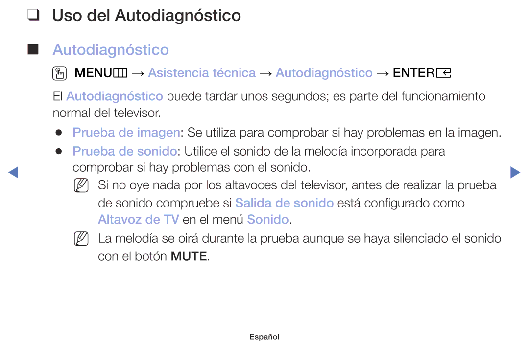 Samsung UA32K4070DSXMV manual Uso del Autodiagnóstico, OO MENUm → Asistencia técnica → Autodiagnóstico → Entere 