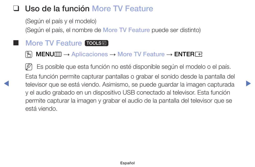 Samsung UA32K4070DSXMV manual Uso de la función More TV Feature, More TV Feature t 