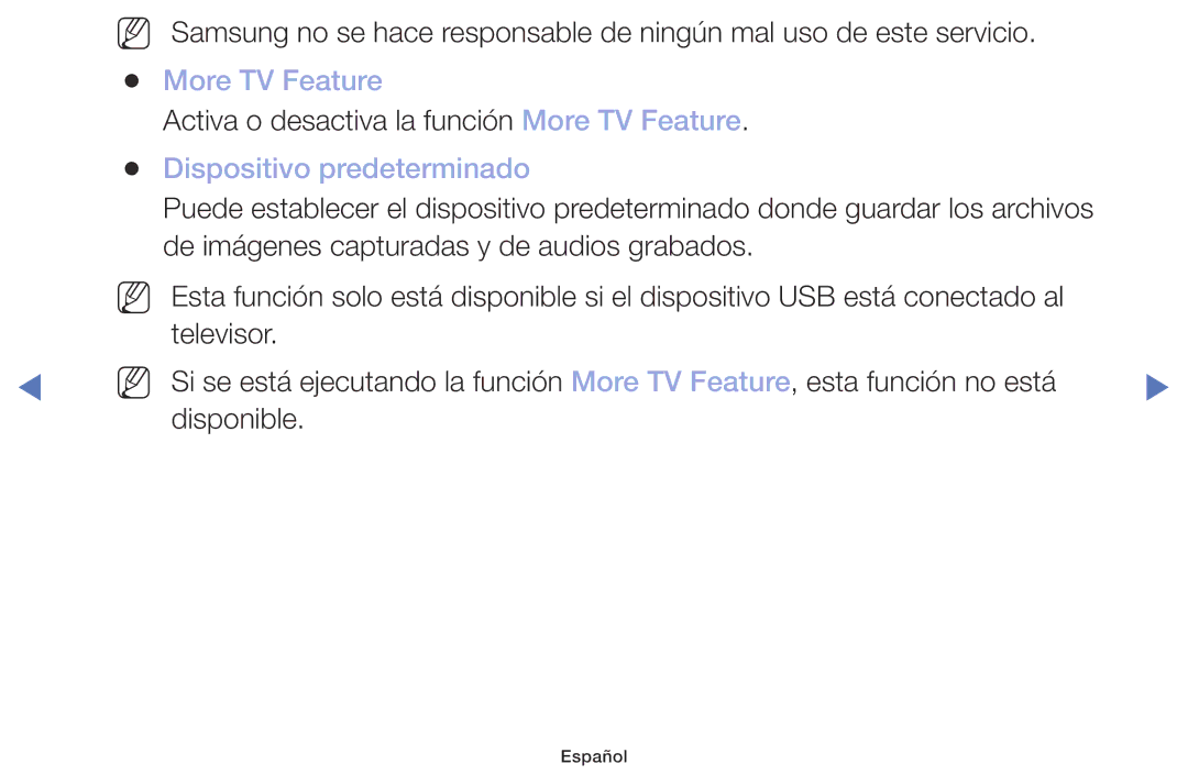 Samsung UA32K4070DSXMV manual More TV Feature, Dispositivo predeterminado 