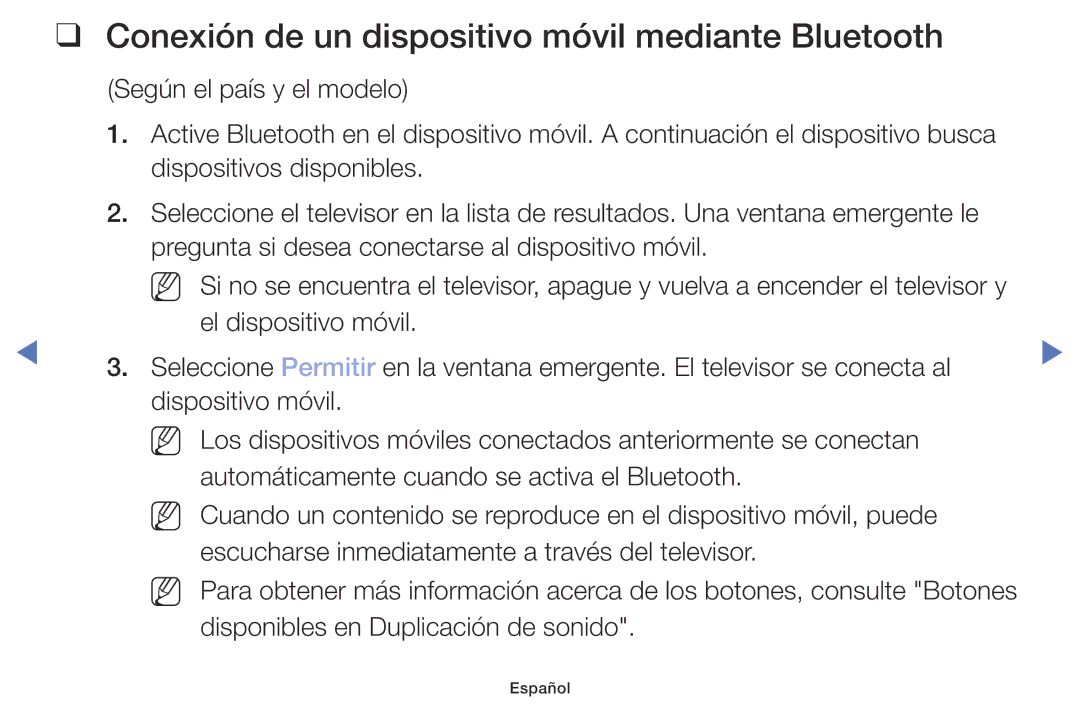 Samsung UA32K4070DSXMV manual Conexión de un dispositivo móvil mediante Bluetooth 