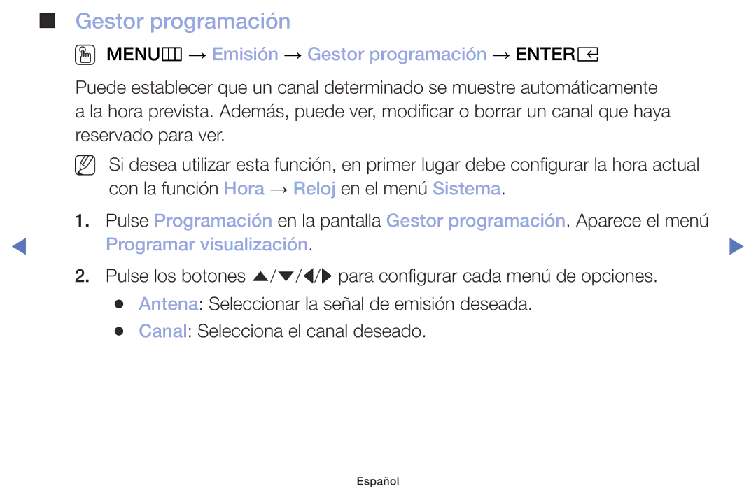 Samsung UA32K4070DSXMV manual OO MENUm → Emisión → Gestor programación → Entere, Programar visualización 