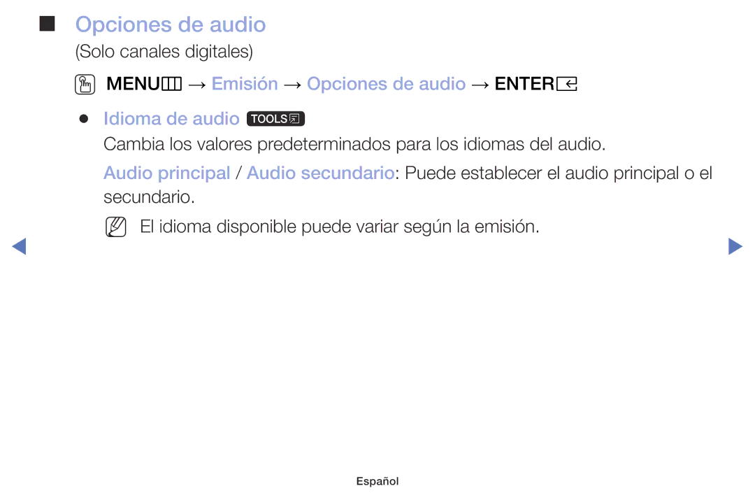 Samsung UA32K4070DSXMV manual Opciones de audio 