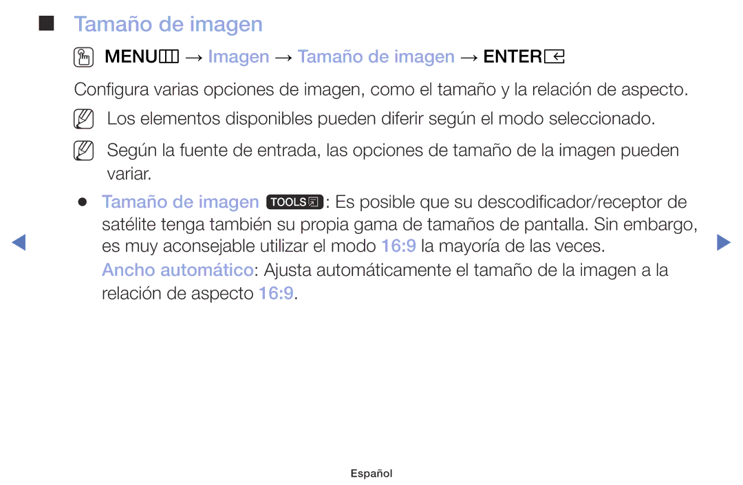 Samsung UA32K4070DSXMV manual OO MENUm → Imagen → Tamaño de imagen → Entere 