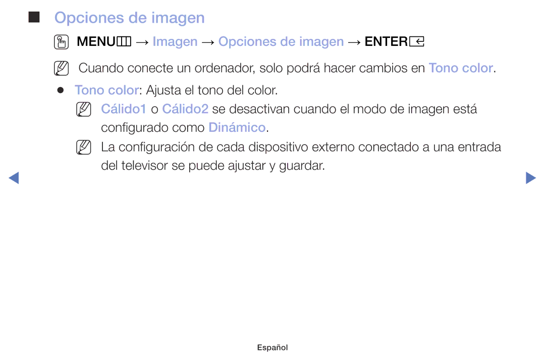 Samsung UA32K4070DSXMV manual OO MENUm → Imagen → Opciones de imagen → Entere 