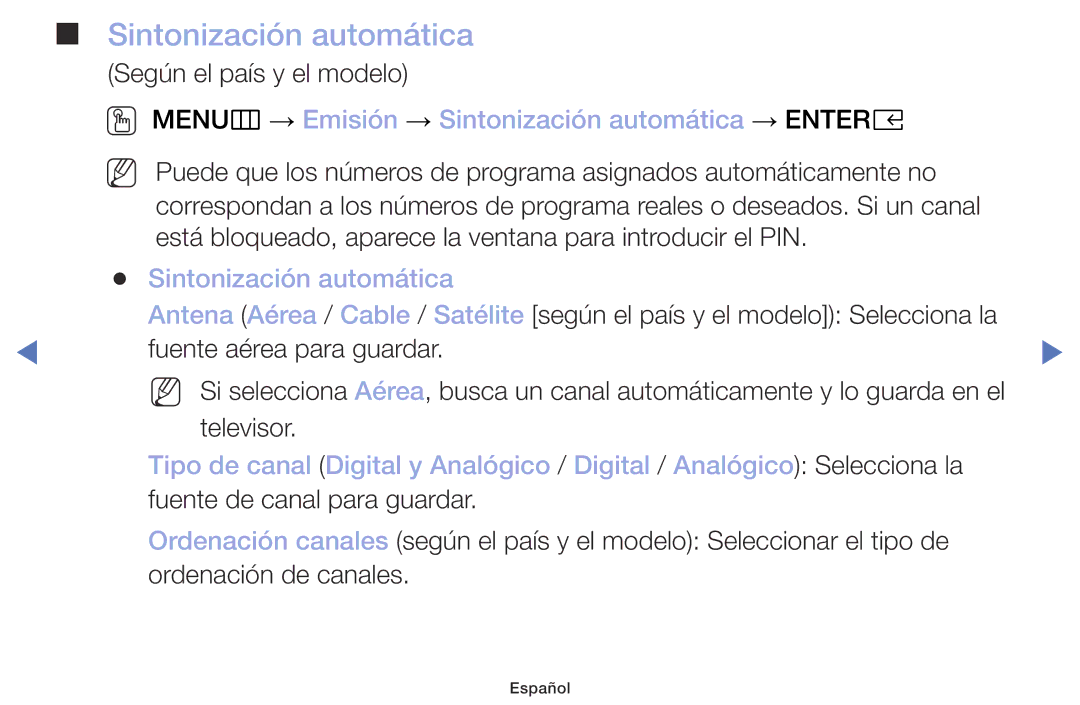 Samsung UA32K4070DSXMV manual OO MENUm → Emisión → Sintonización automática → Entere 