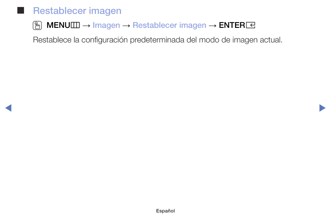 Samsung UA32K4070DSXMV manual OO MENUm → Imagen → Restablecer imagen → Entere 