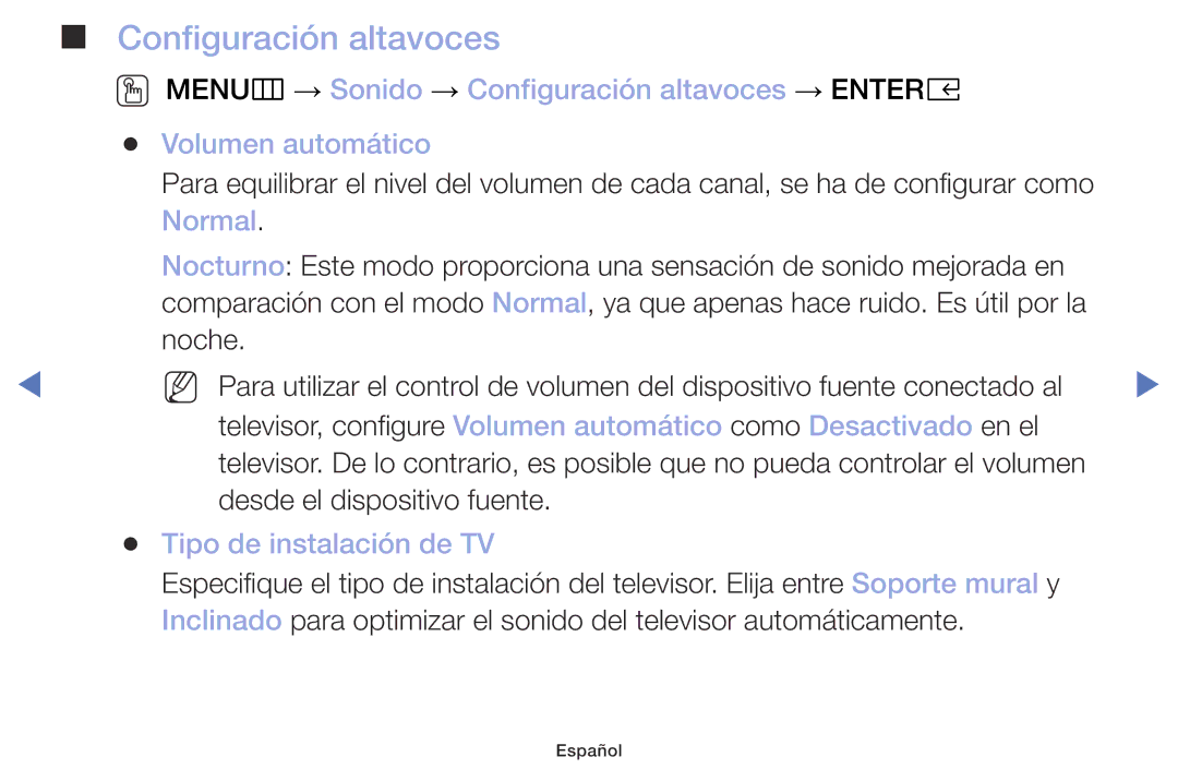 Samsung UA32K4070DSXMV manual Configuración altavoces, Tipo de instalación de TV 