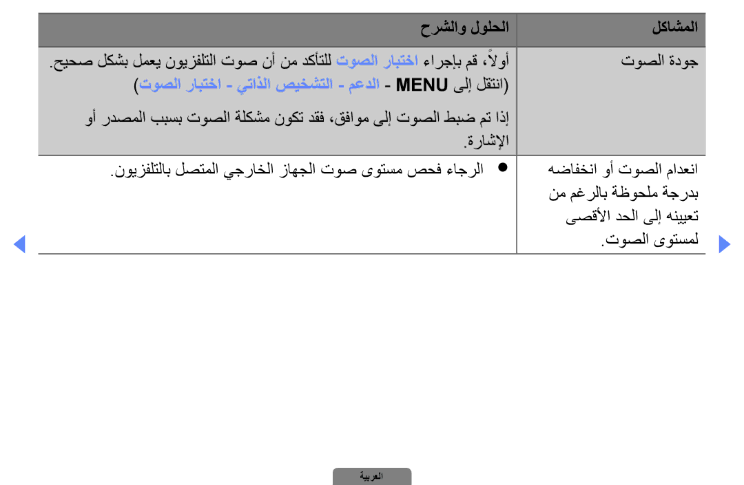 Samsung UA37D5000PRSEC, UA37D5000PRXRQ, UA37D5000PRXUM manual توصلا ةدوج, توصلا رابتخا يتاذلا صيخشتلا معدلا Menu ىلإ لقتنا 