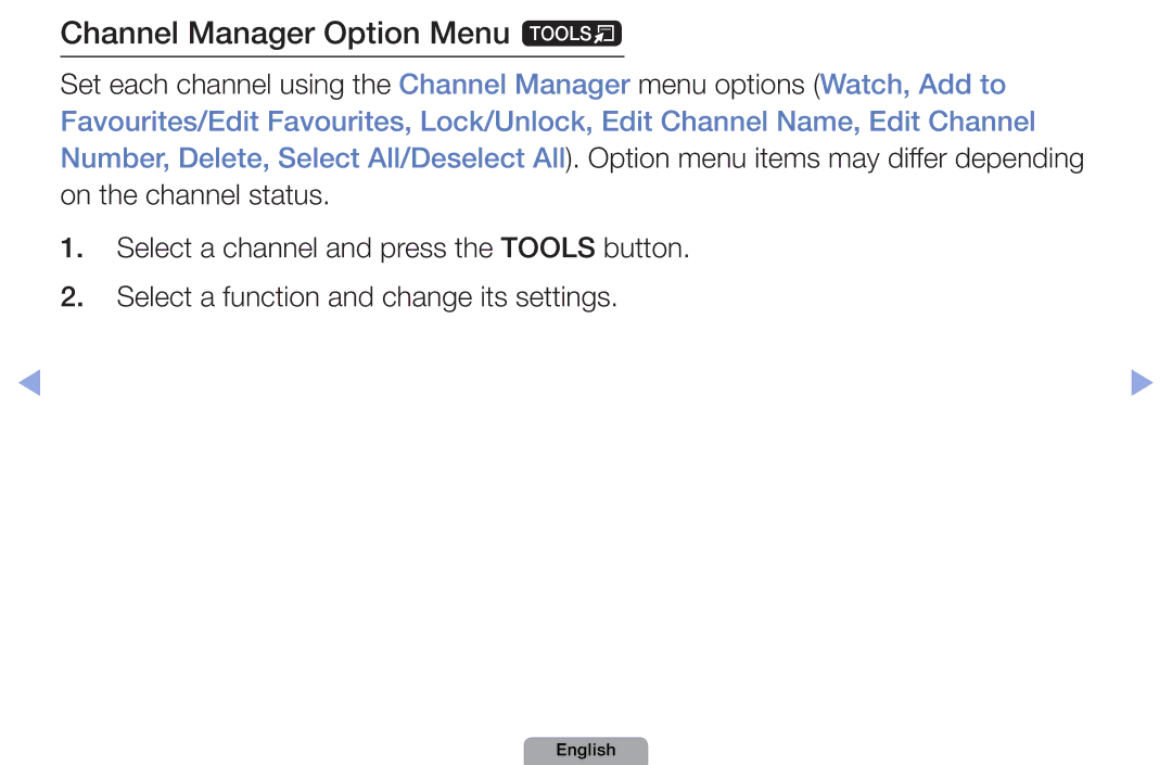 Samsung UA32D5000PRXTW, UA37D5000PRXRQ, UA37D5000PRXUM, UA46D5500RRCXA, UA46D5500RRXZN manual Channel Manager Option Menu t 