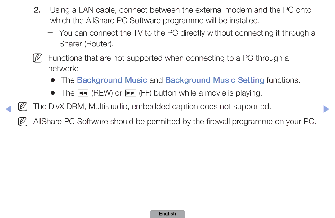 Samsung UA22D5000NRCXA, UA37D5000PRXRQ, UA37D5000PRXUM manual DivX DRM, Multi-audio, embedded caption does not supported 