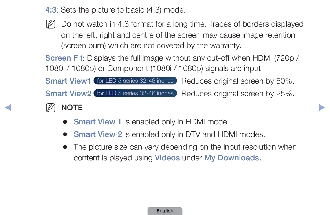 Samsung UA32D4000NSOT, UA37D5000PRXRQ, UA37D5000PRXUM manual Sets the picture to basic 43 mode, Smart View1 Smart View2 