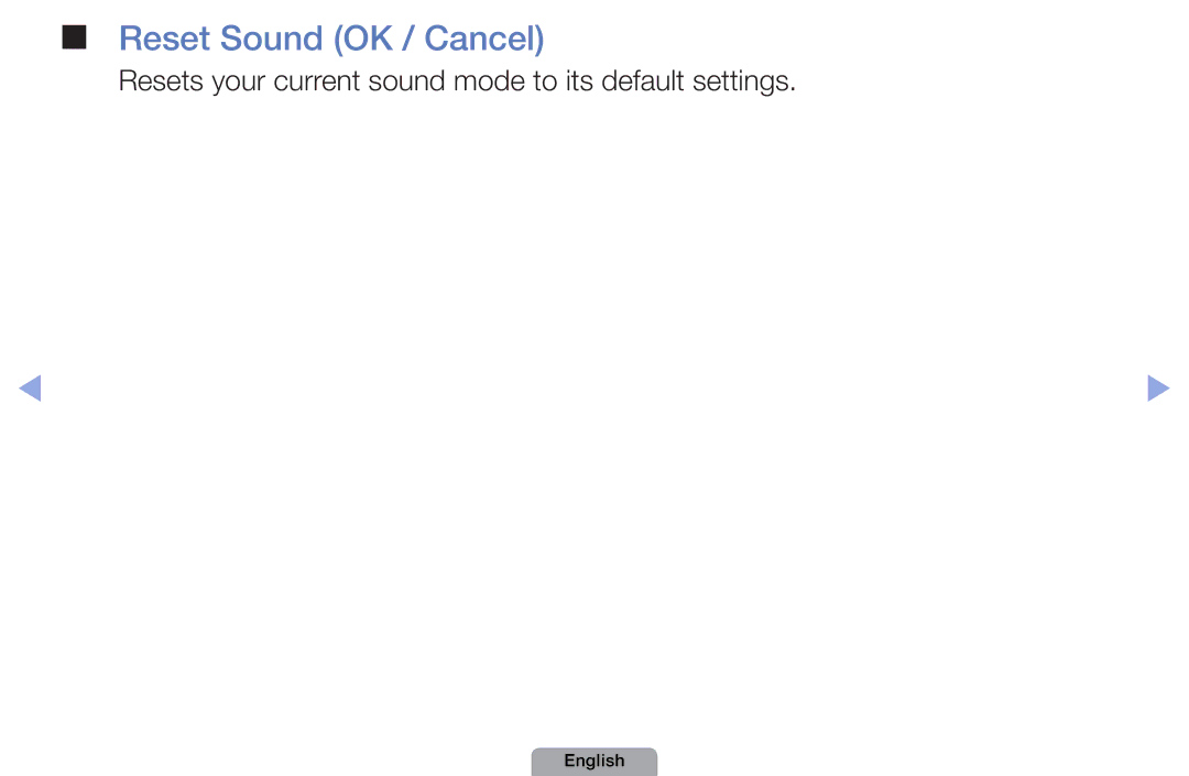 Samsung UA46D5000PRSEC, UA37D5000PRXRQ Reset Sound OK / Cancel, Resets your current sound mode to its default settings 