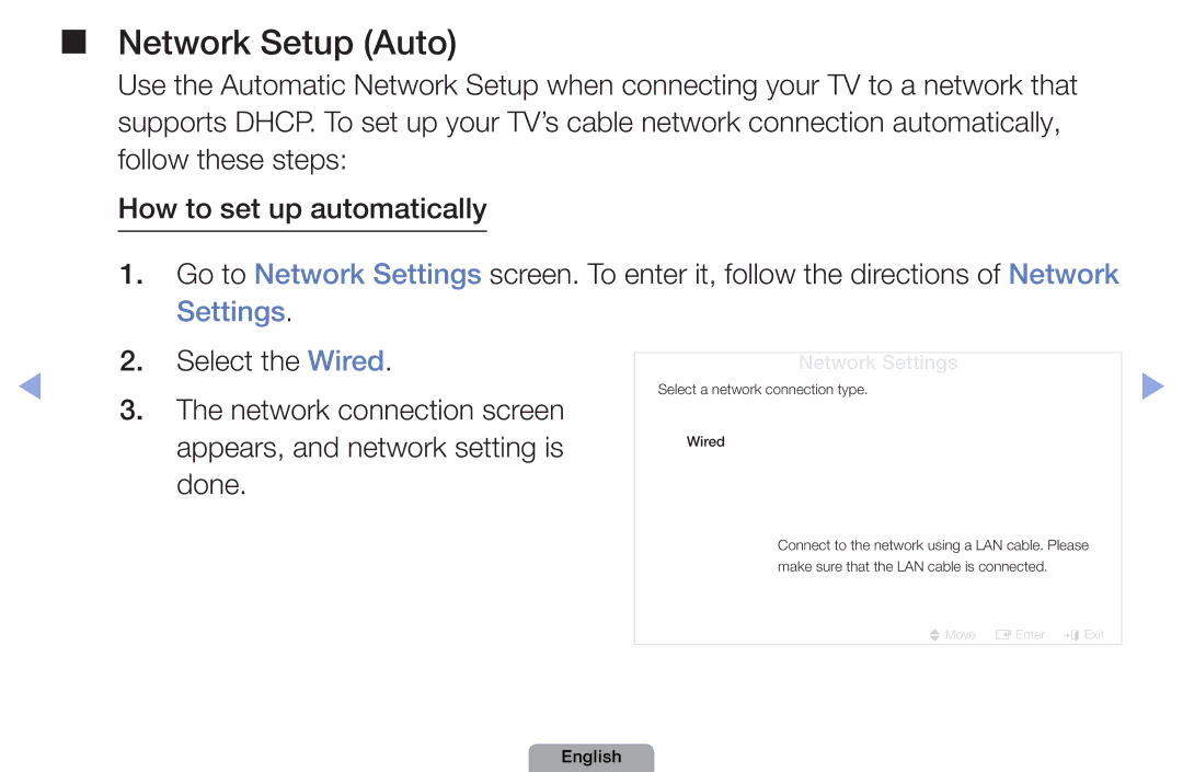 Samsung UA22D5000NRSEC, UA37D5000PRXRQ, UA37D5000PRXUM, UA46D5500RRCXA, UA46D5500RRXZN, UA32D4000NXTW manual Network Setup Auto 