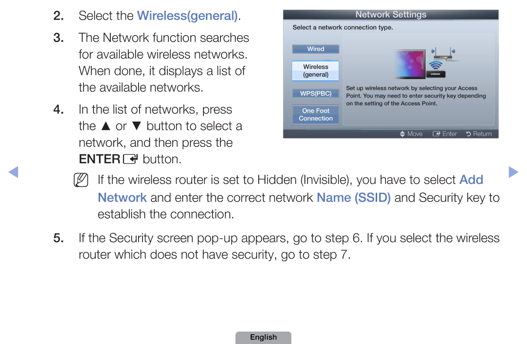 Samsung UA32D4010NXXT, UA37D5000PRXRQ, UA37D5000PRXUM, UA46D5500RRCXA, UA46D5500RRXZN manual Select the Wirelessgeneral, Add 
