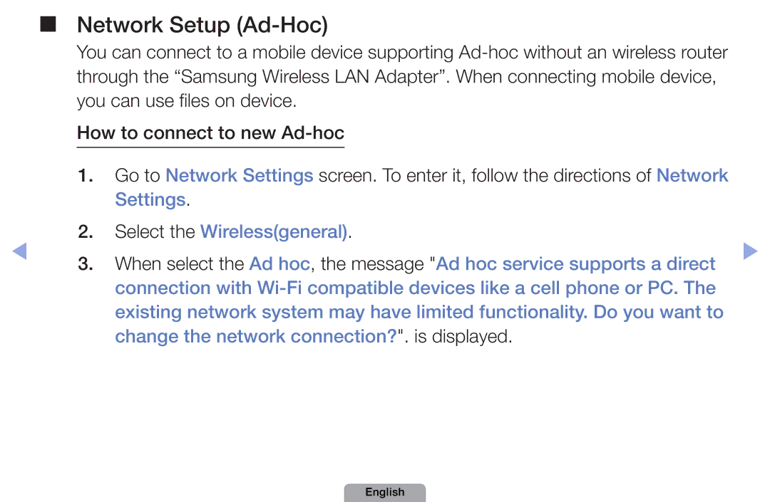 Samsung UA46D5500RRXZN, UA37D5000PRXRQ, UA37D5000PRXUM, UA46D5500RRCXA, UA32D4000NXTW, UA40D5030PRXZN Network Setup Ad-Hoc 