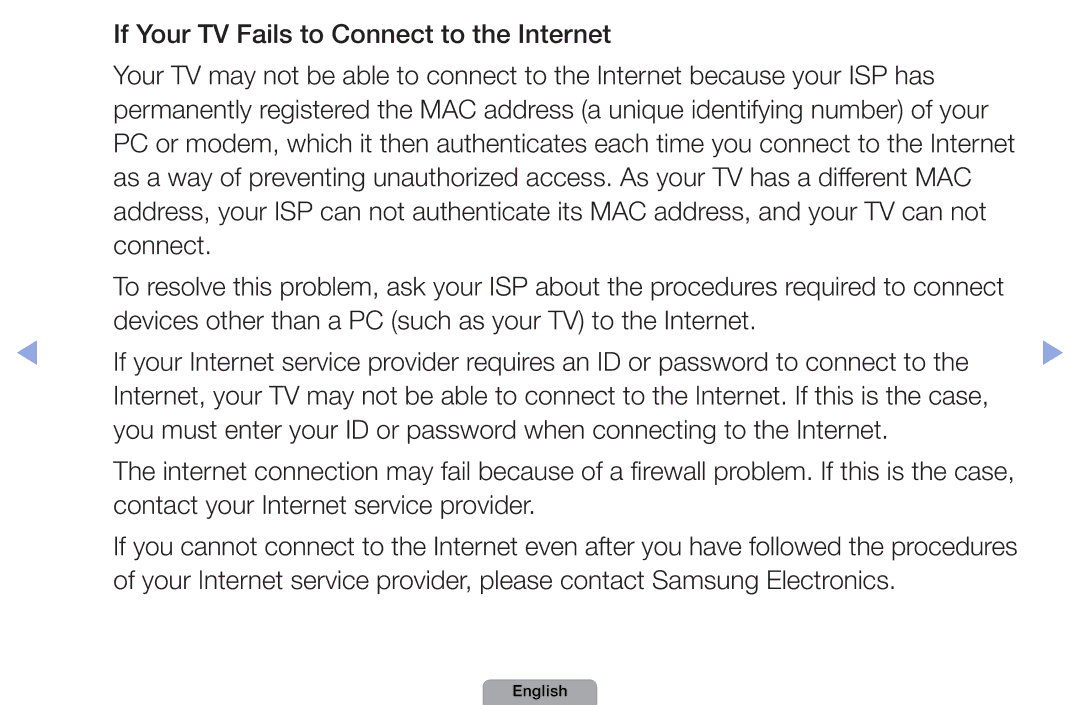 Samsung UA40D5030PRXZN, UA37D5000PRXRQ, UA37D5000PRXUM, UA46D5500RRCXA, UA46D5500RRXZN Contact your Internet service provider 