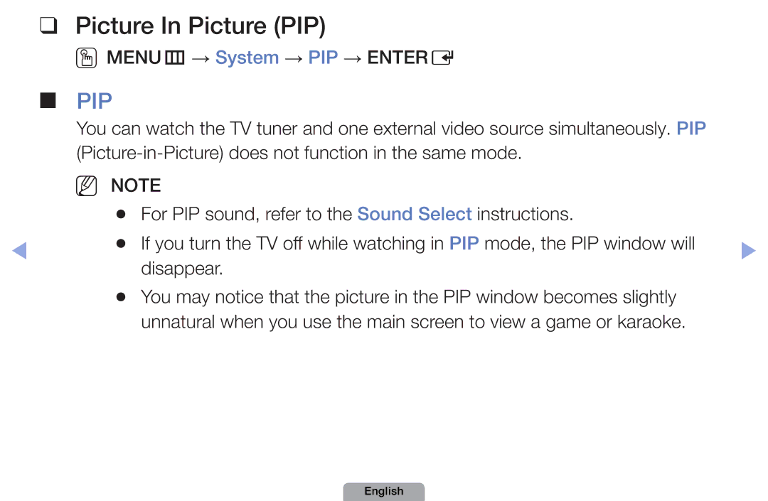 Samsung UA40D5000PRSEC, UA37D5000PRXRQ, UA37D5000PRXUM manual Picture In Picture PIP, OOMENUm → System → PIP → Entere 