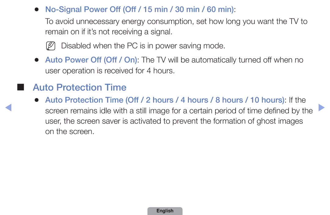 Samsung UA40D5000PRXTW, UA37D5000PRXRQ manual Auto Protection Time, No-Signal Power Off Off / 15 min / 30 min / 60 min 