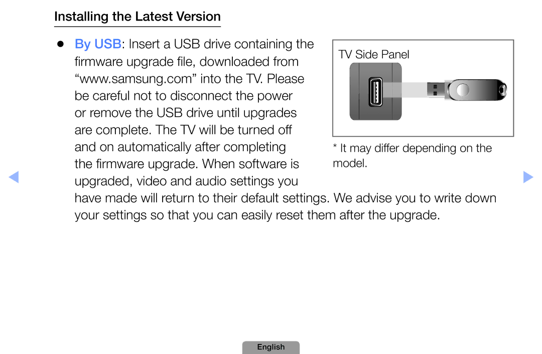 Samsung UA27D5000NRSEC, UA37D5000PRXRQ, UA37D5000PRXUM, UA46D5500RRCXA, UA46D5500RRXZN Firmware upgrade. When software is 