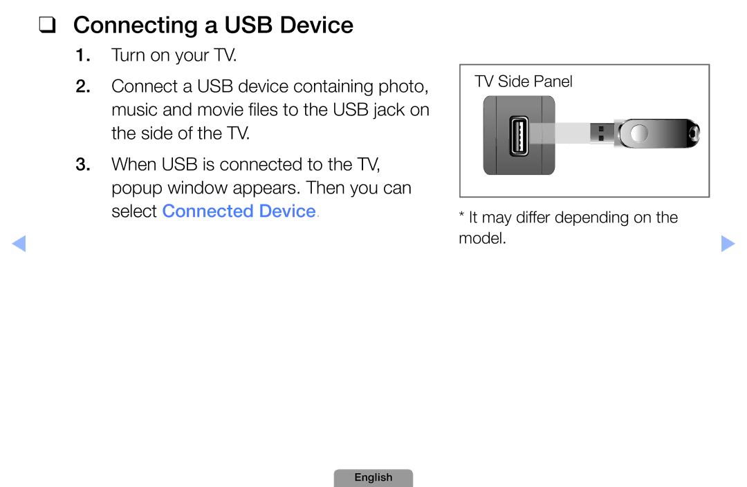 Samsung UA46D5500RRSMN, UA37D5000PRXRQ, UA37D5000PRXUM, UA46D5500RRCXA, UA46D5500RRXZN, UA32D4000NXTW Connecting a USB Device 