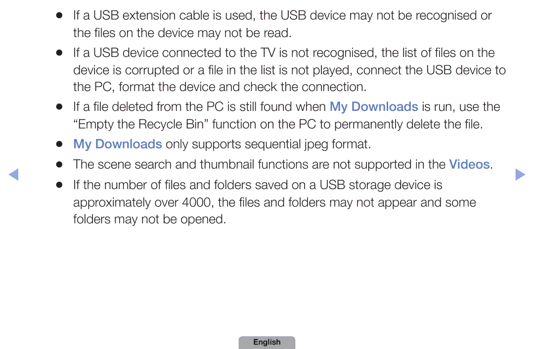 Samsung UA40D5000PRSAS, UA37D5000PRXRQ Files on the device may not be read, PC, format the device and check the connection 