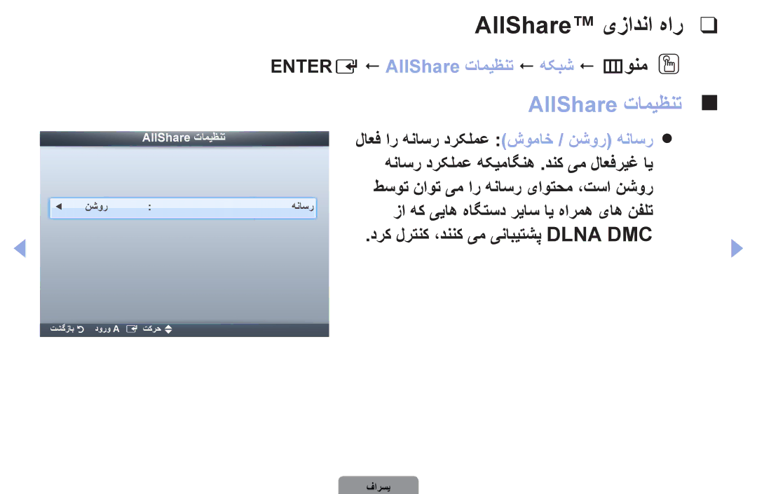 Samsung UA46D5000PRXTW, UA37D5000PRXRQ, UA37D5000PRXUM manual AllShare یزادنا هار, Entere  AllShare تامیظنت  هکبش  mونمO O 