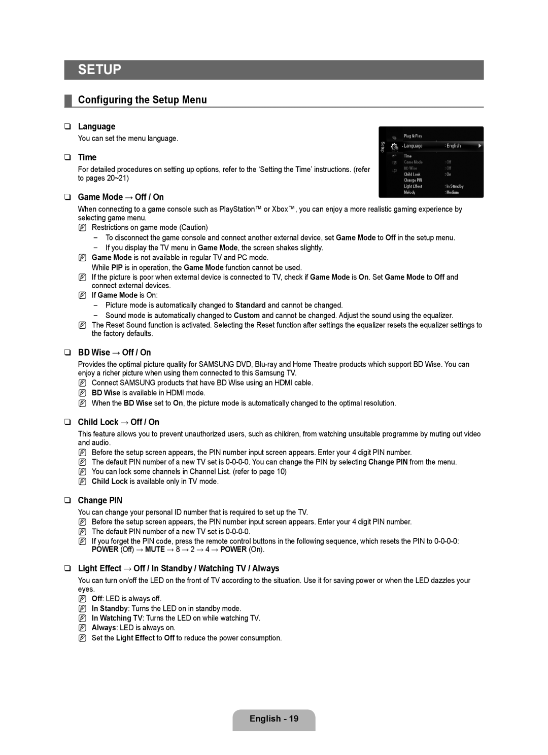 Samsung UA40B6000VRXXP manual Configuring the Setup Menu 