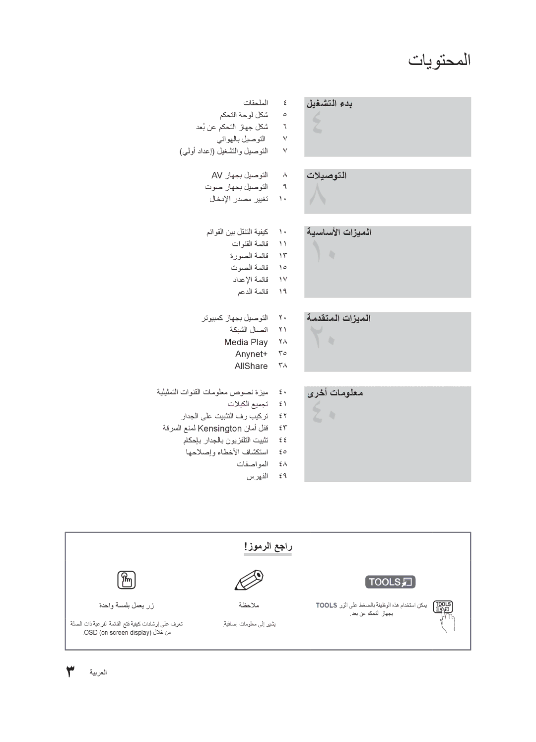 Samsung UA55C6200URXSW, UA40C6200URXHC, UA46C6200URXSV, UA55C6200URXMN, UA46C6200URXSQ, UA40C6200URXSV ليغشتلا ءدب, ةظحلام 