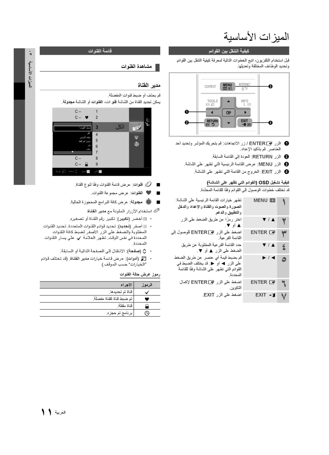 Samsung UA55C7000WRXMN, UA40C7000WRXSJ, UA40C7000WRSHD ةانقلا ريدم, تاونقلا ةدهاشم, تاونقلا ةمئاق, مئاوقلا نيب لقنتلا ةيفيك 