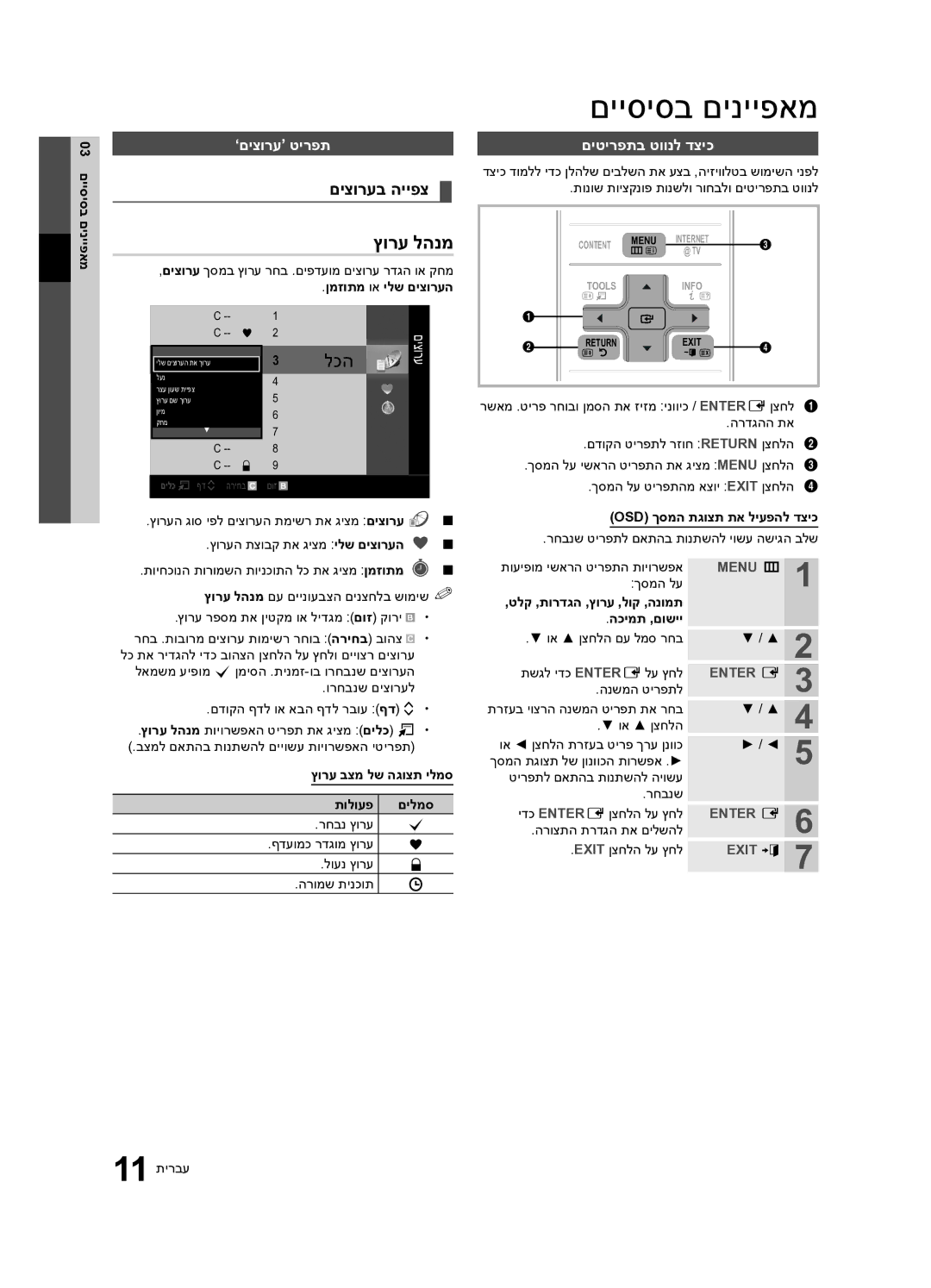 Samsung UA55C7000WRXSQ, UA40C7000WRXSQ, UA46C7000WRXSQ manual ץורע להנמ, םיצורעב הייפצ, ’םיצורע‘ טירפת, םיטירפתב טוונל דציכ 