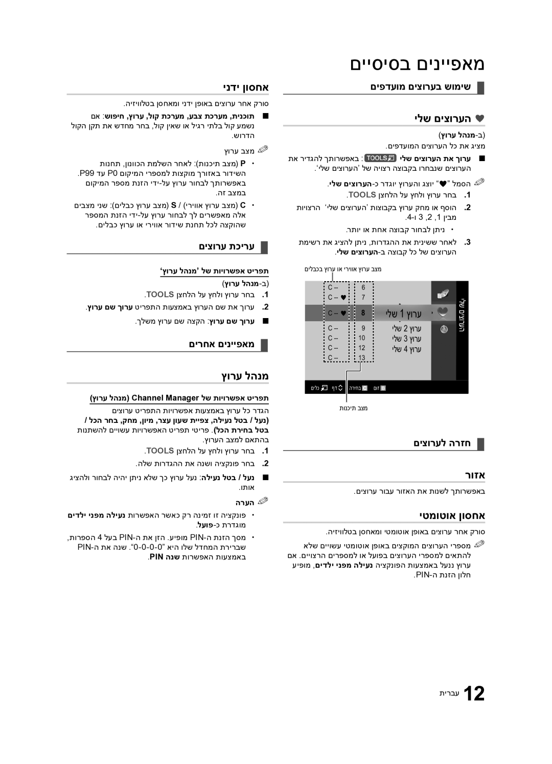 Samsung UA40C7000WRXSQ, UA46C7000WRXSQ, UA55C7000WRXSQ manual ינדי ןוסחא, ילש םיצורעה, רוזא, יטמוטוא ןוסחא 