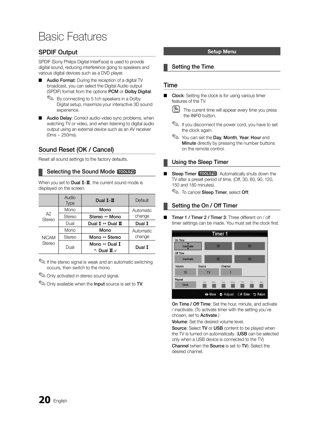 Samsung UA46C7000WRXSH, UA40C7000WRXXP, UA40C7000WRXSJ, UA40C7000WRSHD manual Spdif Output, Sound Reset OK / Cancel, Time 