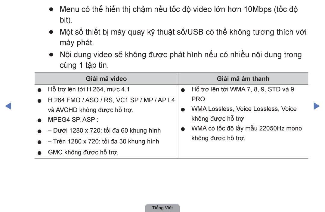 Samsung UA40D5000PRXXV, UA40D5030PRXXV, UA32D4000NRXXT, UA32D4000NXXV, UA22D5000NRXXV manual Giải mã video Giải mã âm thanh 