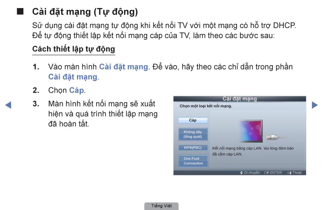 Samsung UA32D4000NXXV, UA40D5000PRXXV, UA40D5030PRXXV, UA32D4000NRXXT manual Cài đặt mạng Tự động, Cá́ch thiết lập tự động 