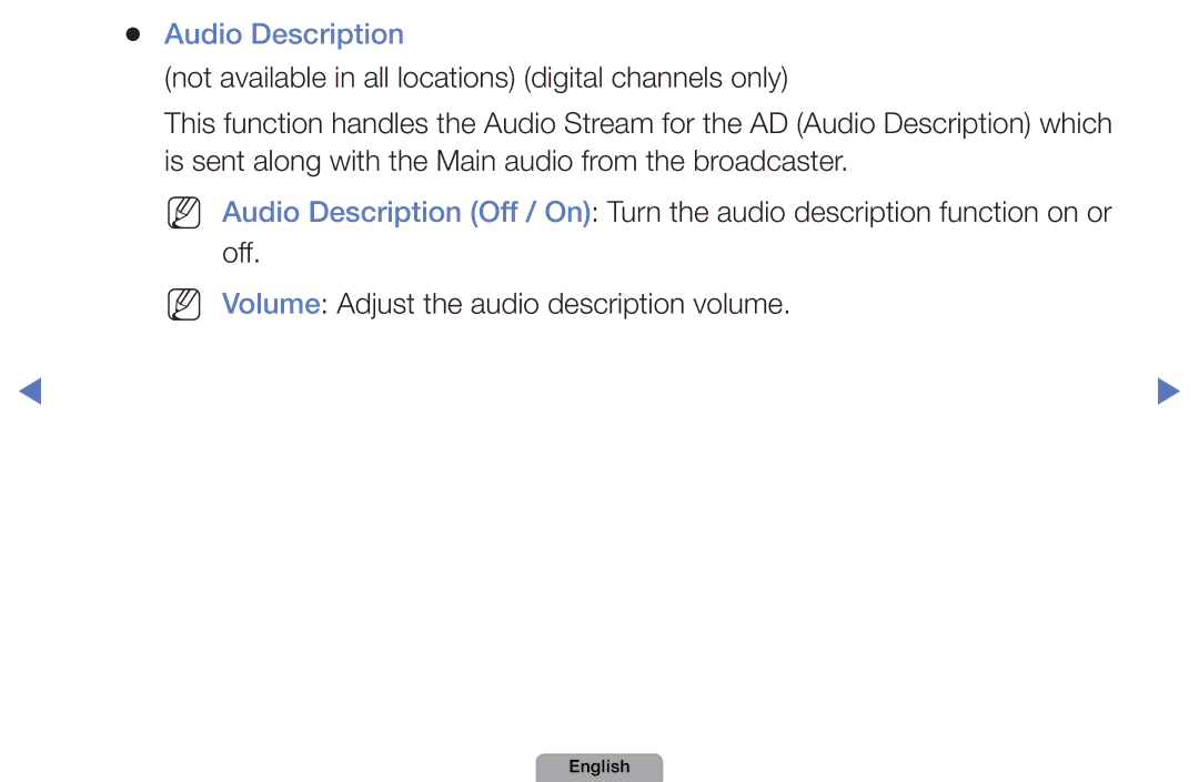 Samsung UA32D4003BMXSQ, UA40D5003BMXSQ manual Audio Description 