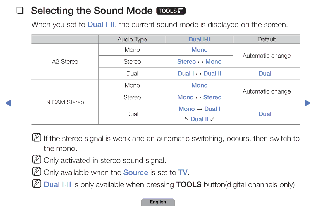 Samsung UA40D5003BMXSQ, UA32D4003BMXSQ manual Selecting the Sound Mode t 