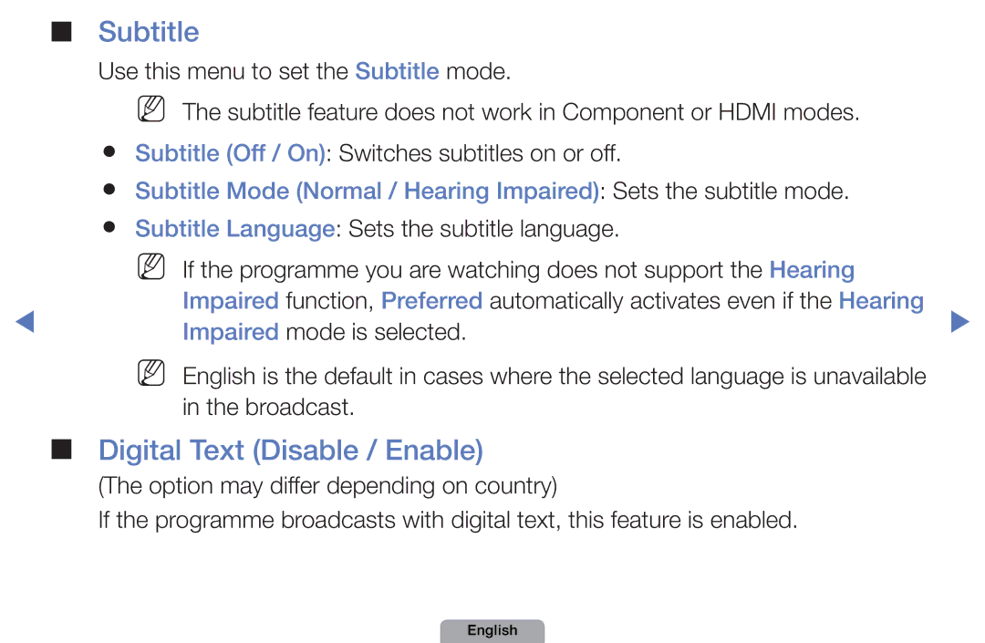 Samsung UA32D4003BMXSQ, UA40D5003BMXSQ manual Subtitle, Digital Text Disable / Enable 