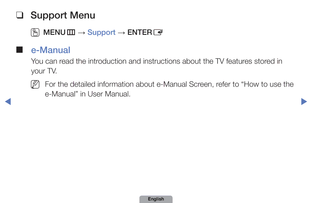 Samsung UA32D4003BMXSQ, UA40D5003BMXSQ manual Support Menu, Manual, OOMENUm → Support → Entere 