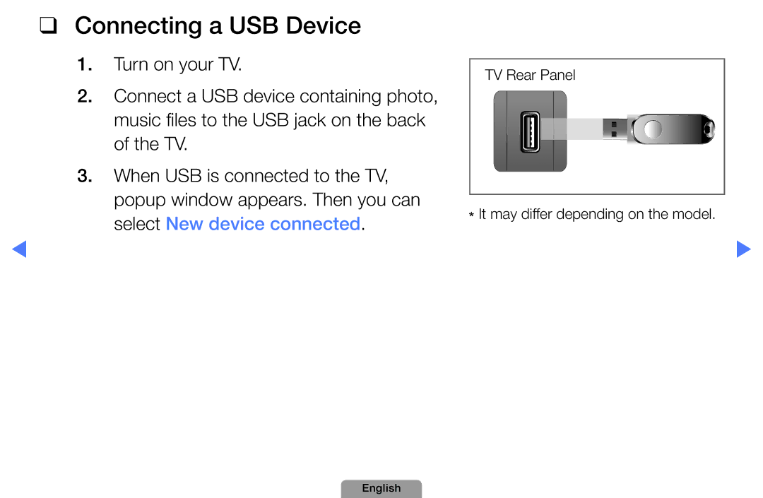 Samsung UA32D4003BMXSQ, UA40D5003BMXSQ manual Connecting a USB Device 