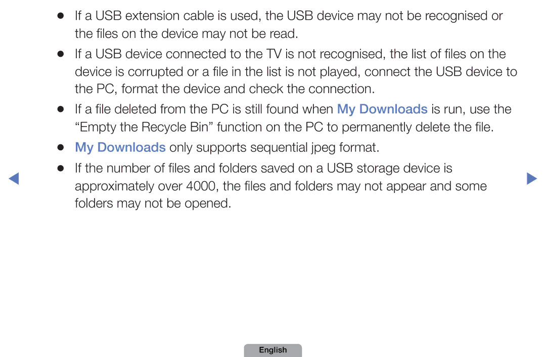 Samsung UA40D5003BMXSQ, UA32D4003BMXSQ Files on the device may not be read, PC, format the device and check the connection 