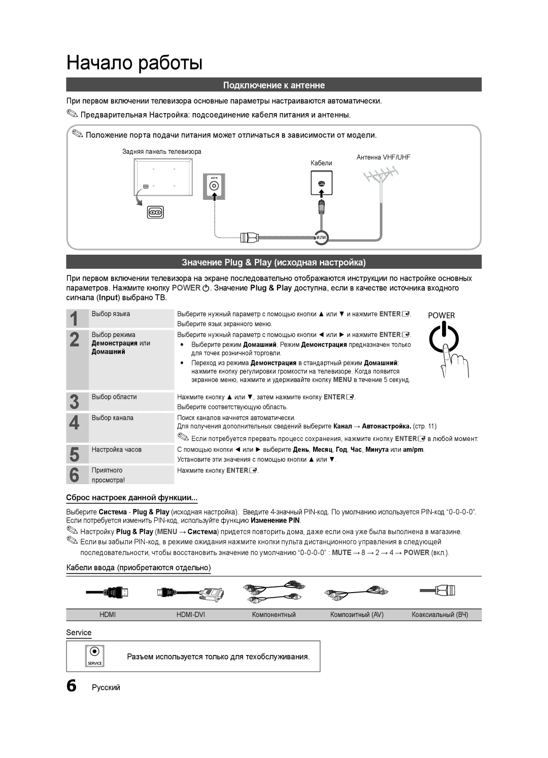 Samsung UA40D5003BRXCS manual Подключение к антенне, Значение Plug & Play исходная настройка, Сброс настроек данной функции 