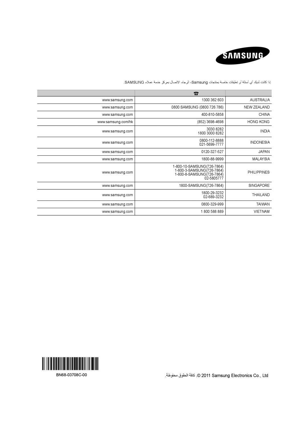 Samsung UA40D5003BRXUM, UA40D5003BRXTW, UA40D5003BRXSJ, UA40D5000PRXSJ, UA40D5000PRSOT manual بيو عقوم ءلامعلا ةمدخ زكرم البلد 