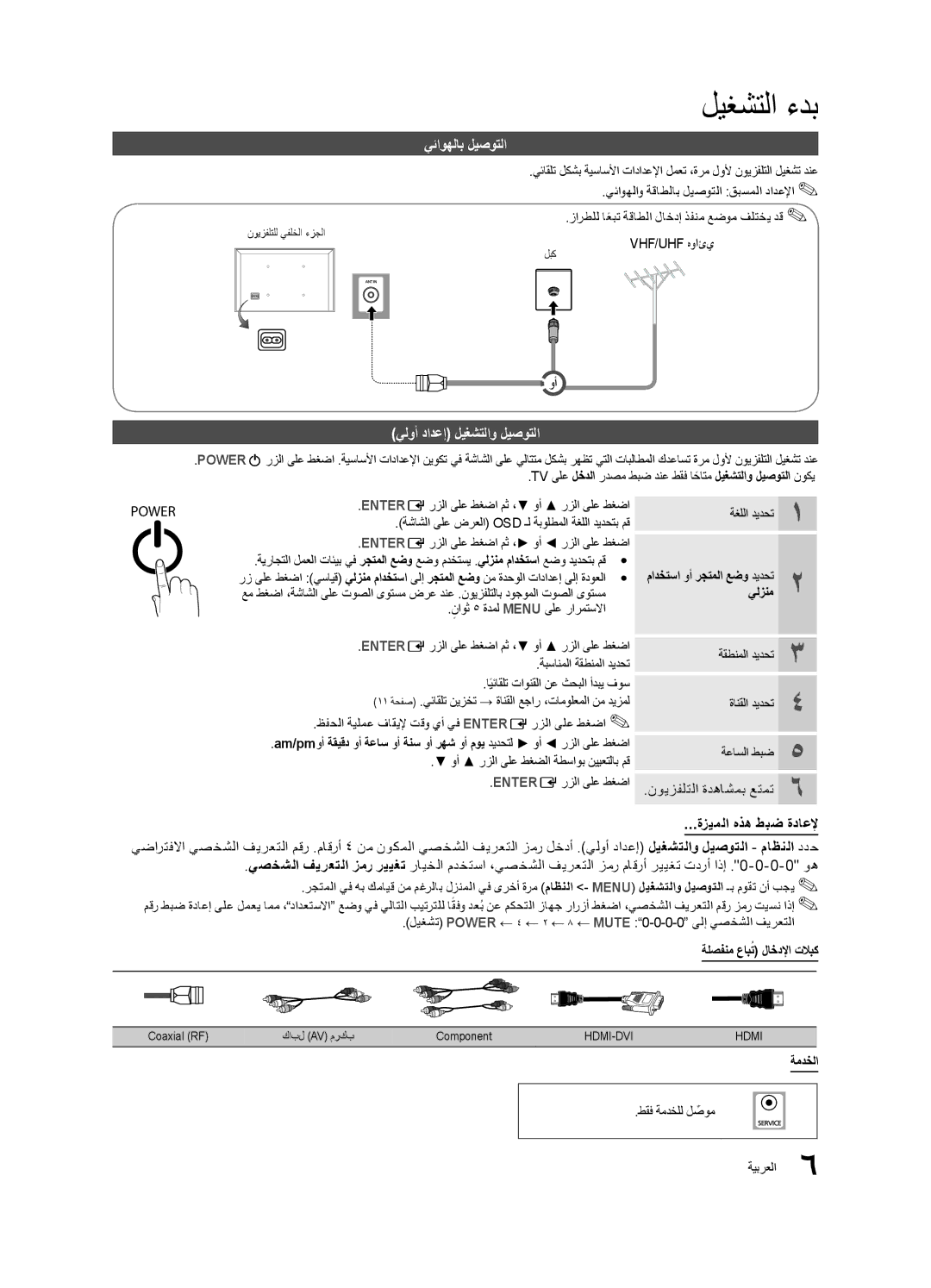 Samsung UA40D5000PRSEC, UA40D5003BRXUM, UA40D5003BRXTW, UA40D5003BRXSJ manual يئاوهلاب ليصوتلا, يلوأ دادعإ ليغشتلاو ليصوتلا 