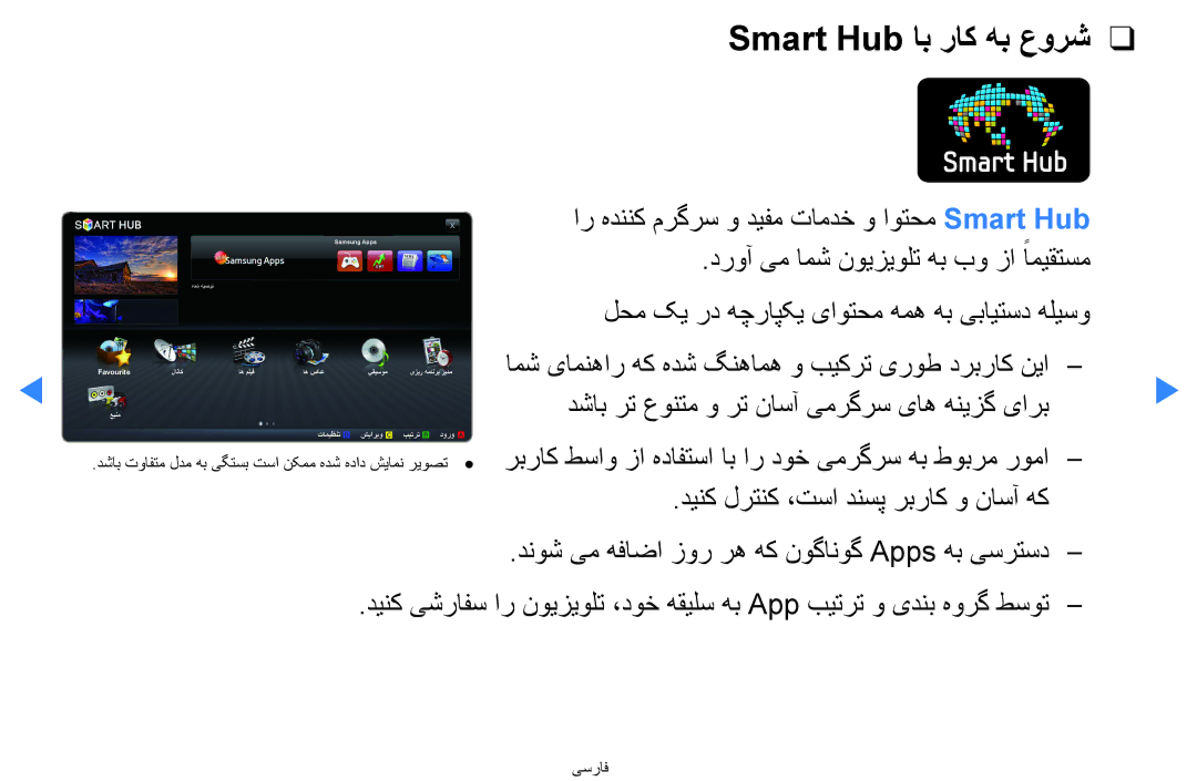 Samsung UA40D5500RRSXA manual ار هدننک مرگرس و دیفم تامدخ و اوتحم Smart Hub, دشاب رت عونتم و رت ناسآ یمرگرس یاه هنیزگ یارب 