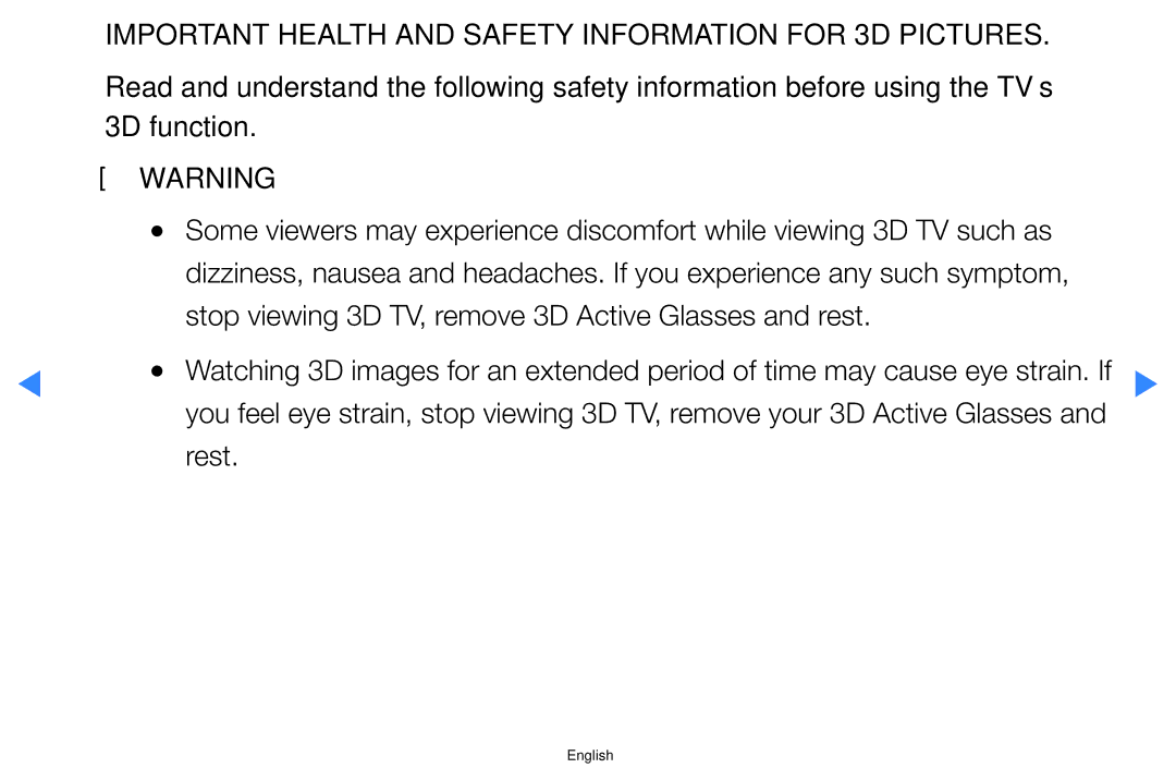 Samsung UA46D5500RRSMN, UA40D5500RRSXA, UA46D5500RRCXA manual Important Health and Safety Information for 3D Pictures, Rest 