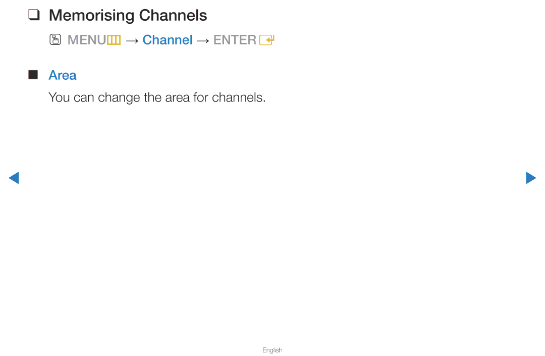 Samsung UA46D5500RRXZN, UA40D5500RRSXA, UA46D5500RRCXA manual Memorising Channels, Area, You can change the area for channels 