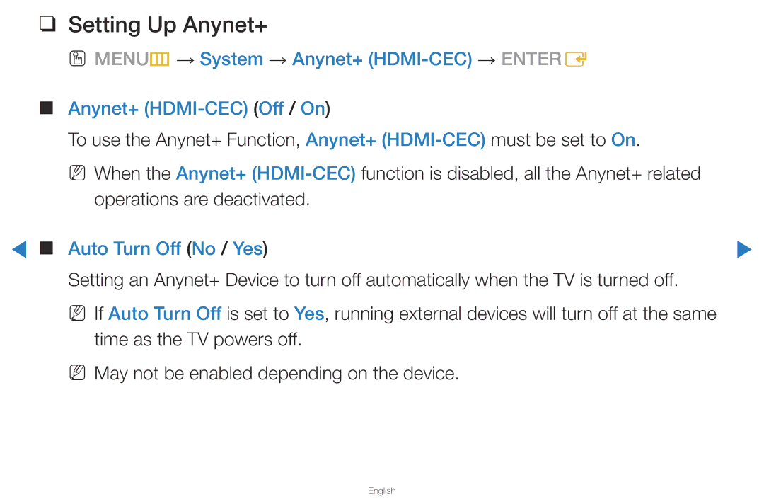 Samsung UA40D5500RRSXA, UA46D5500RRCXA, UA46D5500RRXZN, UA40D5500RRXUM manual Setting Up Anynet+, Auto Turn Off No / Yes 