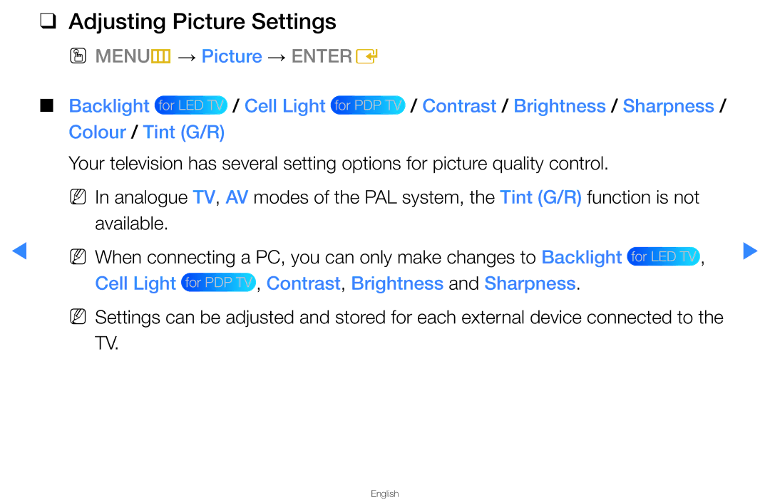 Samsung UA40D5500RRXTW manual Adjusting Picture Settings, Cell Light for PDP TV , Contrast, Brightness and Sharpness 