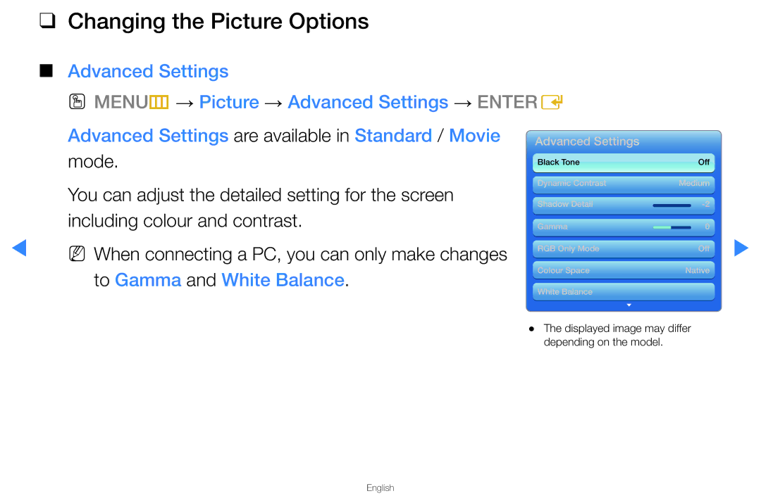 Samsung UA40D5500RRSXA, UA46D5500RRCXA, UA46D5500RRXZN, UA40D5500RRXUM, UA46D5500RRXUM manual Changing the Picture Options 